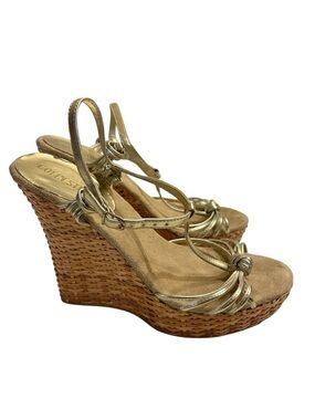 Colin Stuart Basket Weave Gold Wedge Sandals Shoes